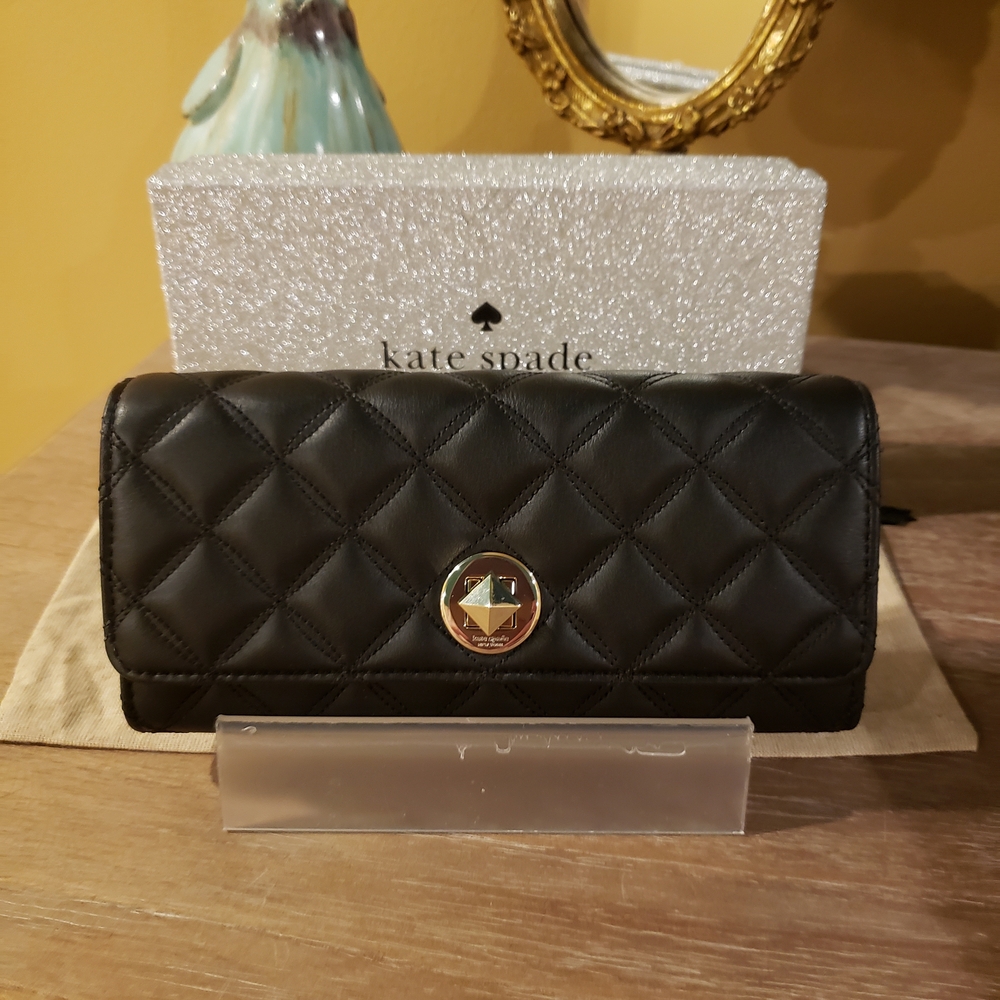 NIB! Kate Spade Black Quilted Leather Turnlock Wallet (Retail $279) - Picture 9 of 10